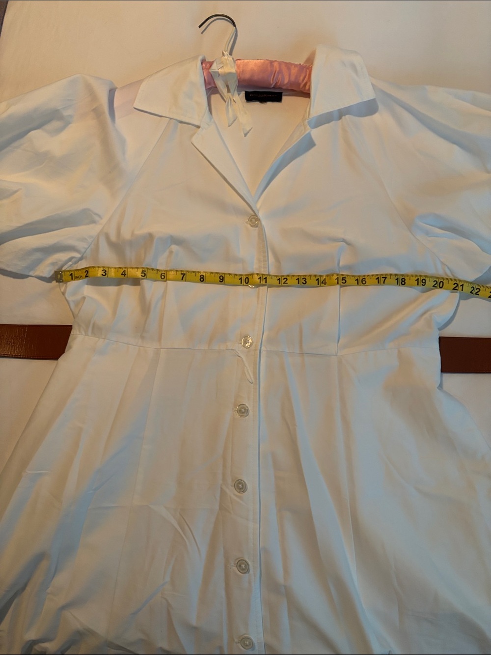 Donna Karan Cream Midi Shirt Dress with Brown Belt - Picture 5 of 6
